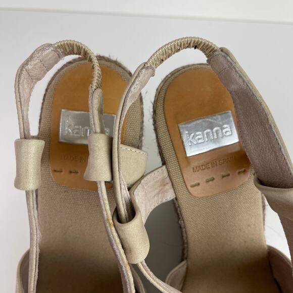 KENNA Beige Tan Espadrille Open Toe Wedge Sandal Heels 39 40 MISMATCH* - Picture 2 of 8